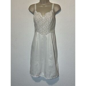 VTG 50s Wonder Maid Full Slip Dress Lingerie 34 White Lace Bodice Feminine